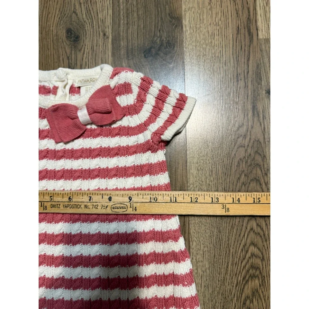Cynthia Rowley Dress Baby Girl Size 6-9M Red White Striped Cable Knit Bow